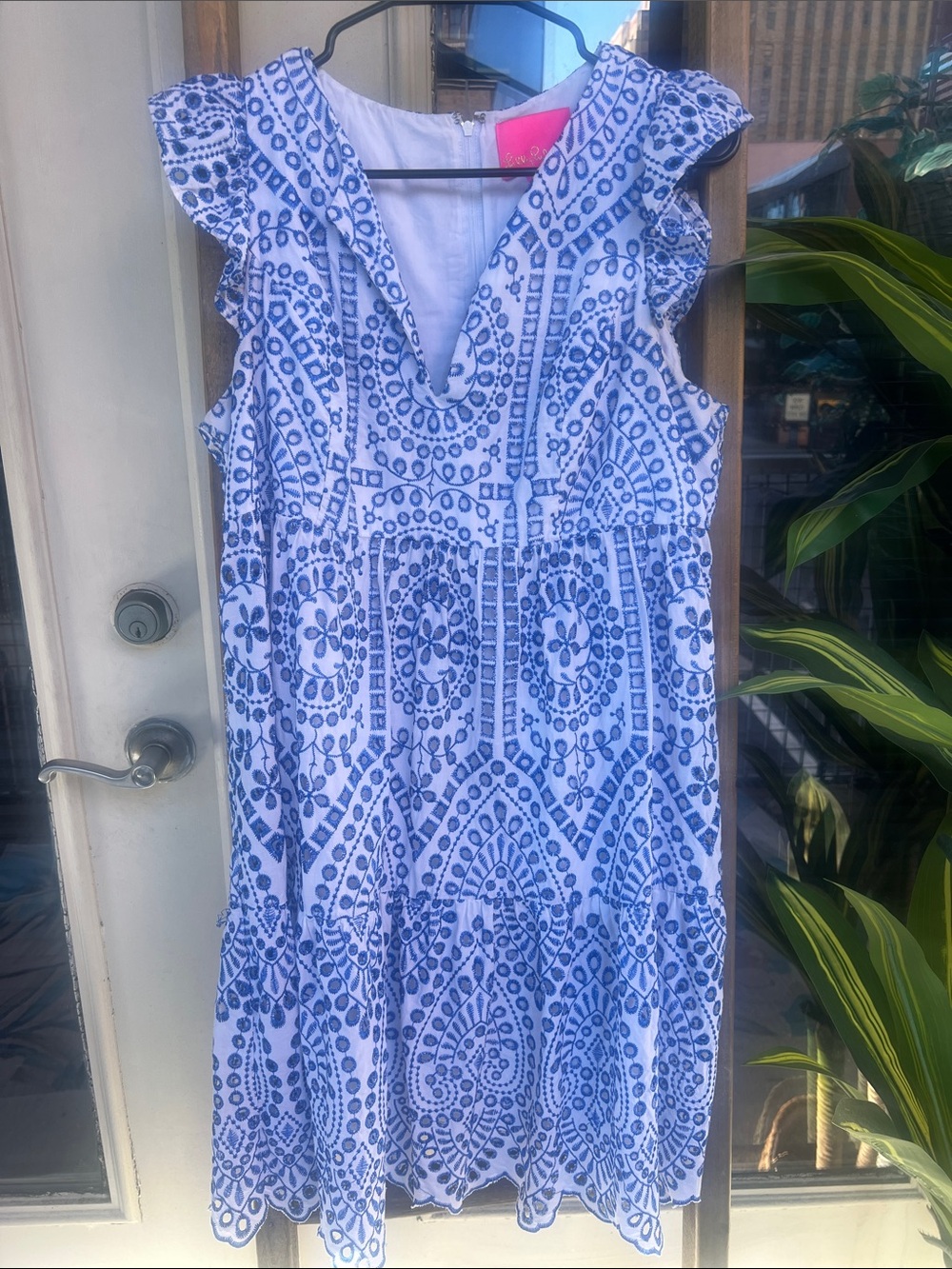 Lilly Pulitzer White Midi Dress with Blue Embroidery
